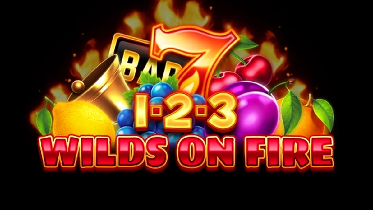 Ang makulay at maapoy na disenyo ng 1-2-3 Wilds on Fire slot machine.